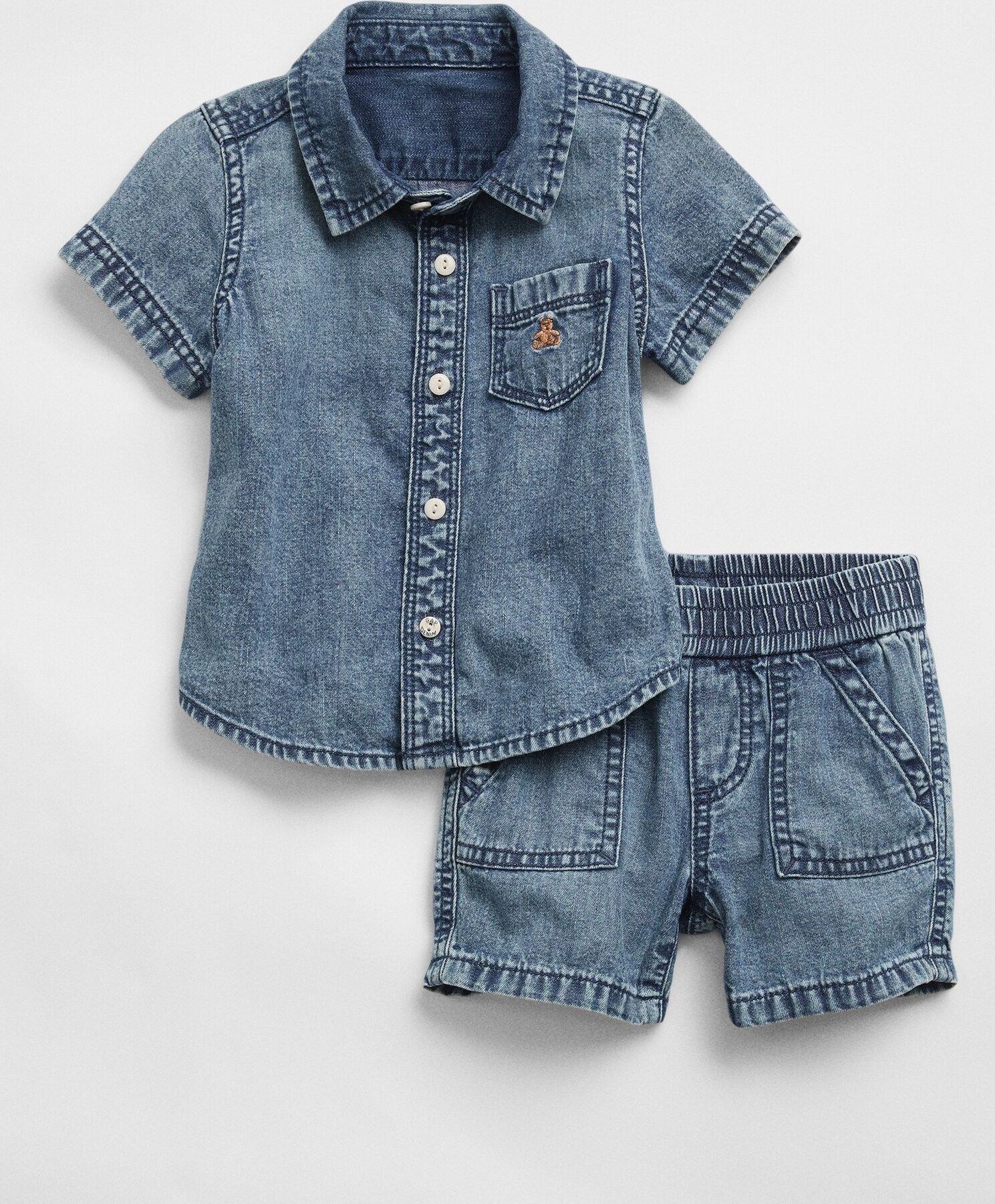 Modrý klučičí baby set top and shorts denim GAP - 50-68 - obrázek 1