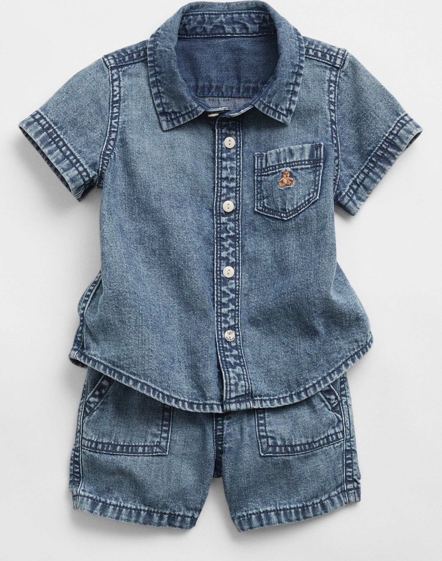 Modrý klučičí baby set top and shorts denim GAP - 50-68 - obrázek 3