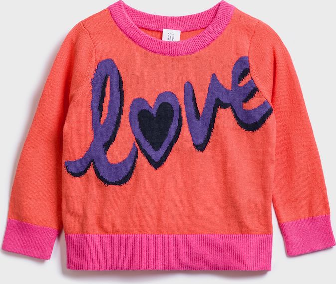 Červený holčičí dětský svetr graphic crewneck sweater GAP - 86-92 - obrázek 1