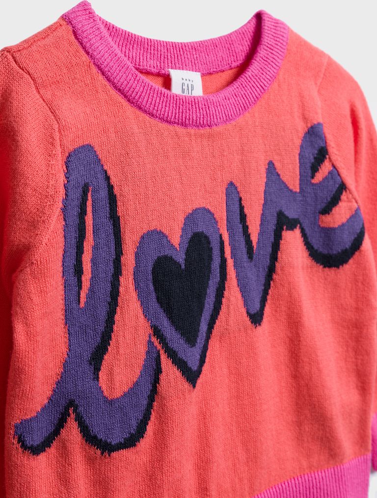 Červený holčičí dětský svetr graphic crewneck sweater GAP - 86-92 - obrázek 3