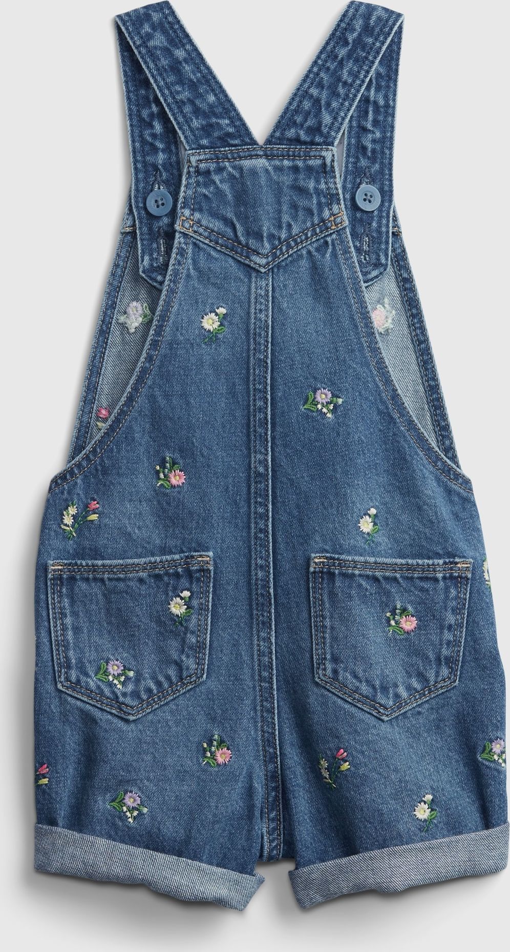 Modré holčičí dětské džínové kraťasy s laclem overal shortall - emb - 110 - obrázek 2