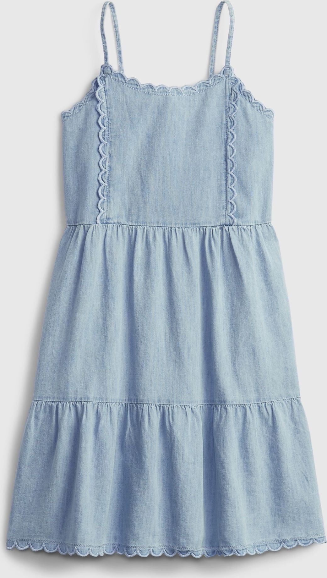 Dětské šaty scalloped tiered denim dress Modrá - XS - obrázek 1