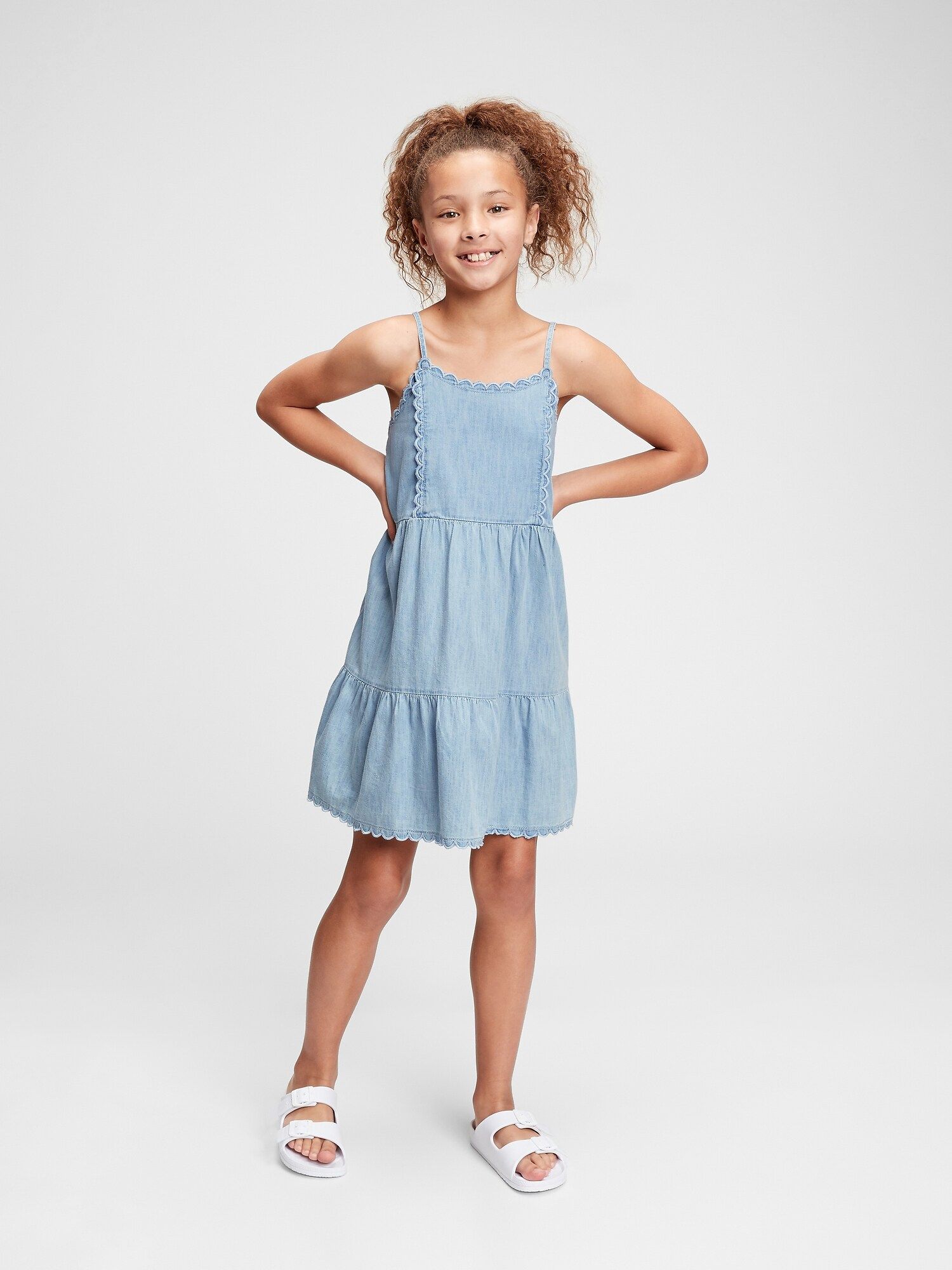 Dětské šaty scalloped tiered denim dress Modrá - XS - obrázek 2