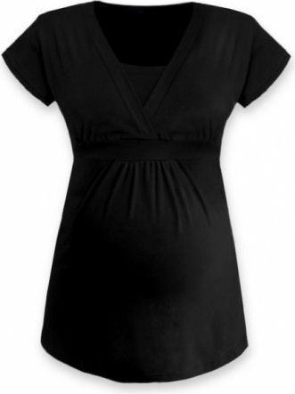 Kojící, těhotenská tunika ANIČKA krátký rukáv - černá, Velikosti těh. moda S/M - obrázek 1