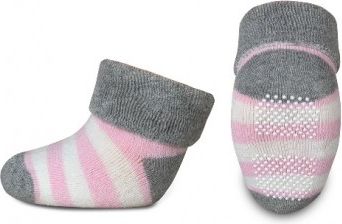 Kojenecké froté ponožky, Risocks protiskluzové, pruhy - šedá/růžová/bílá - obrázek 1
