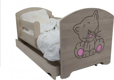 Dětská postel Kočka růžová - barva Dub Sonoma + matrace zdarma - obrázek 1