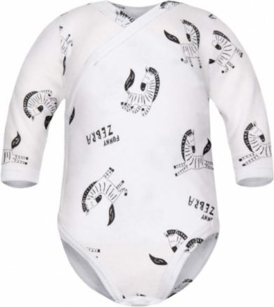 Baby Nellys Bavlněné body dl. rukáv, zapínání bokem, Funny Zebra - bílé, Velikost koj. oblečení 56 (1-2m) - obrázek 1