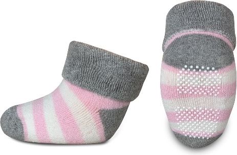 RiSocks Kojenecké froté ponožky, Risocks protiskluzové, pruhy - šedá/růžová/bílá - obrázek 1