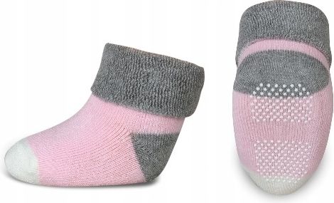 RiSocks Kojenecké froté ponožky, Risocks protiskluzové - šedá/růžová/bílá - obrázek 1