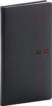 Kapesní diář Tailor 2020, černočervený, 9 × 15,5 cm - obrázek 1