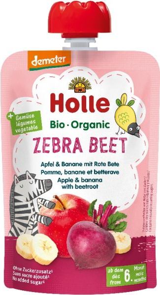 6x HOLLE Zebra Beet Bio ovocné pyré jablko, banán a červená řepa, 100 g (6 m+) - obrázek 2