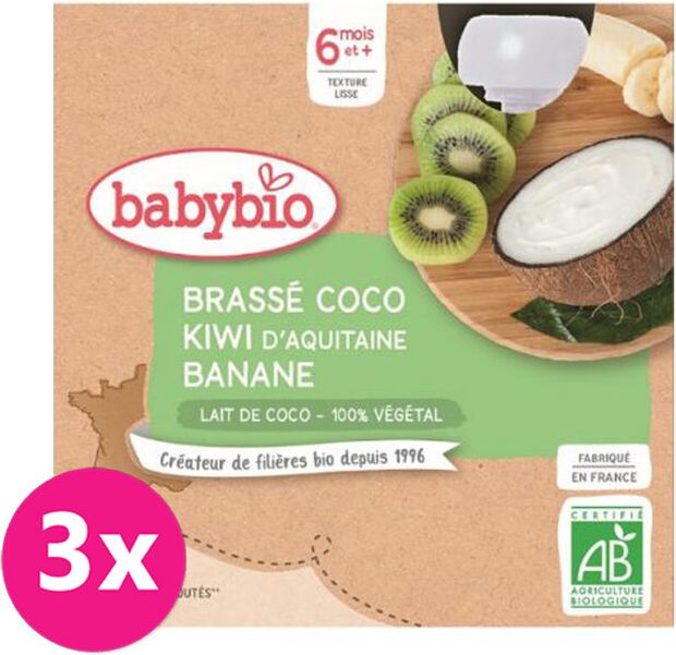 3x BABYBIO Svačinka s kokosovým mlékem - kiwi a banán 4x85 g - obrázek 1