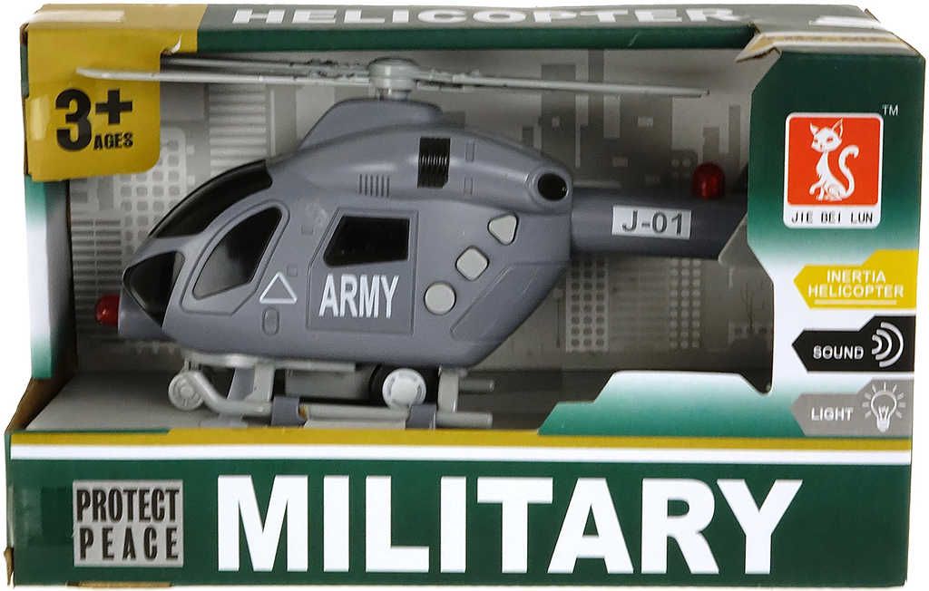 Army helikoptéra plastová na baterie vojenský vrtulník Světlo Zvuk v krabici - obrázek 1