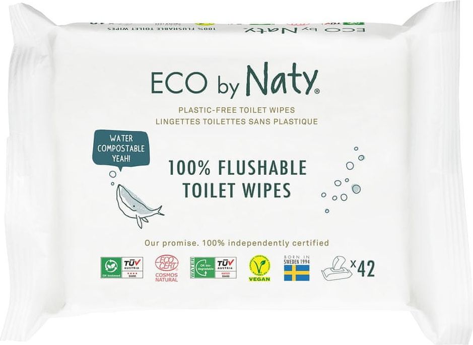 ECO by Naty ECO vlhčené splachovatelné ubrousky s funkcí toaletního papíru bez vůně (3x 42 ks) - obrázek 1