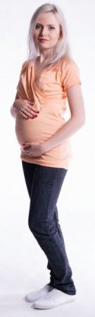 Těhotenské a kojící triko s kapucí, kr. rukáv - meruňka, Velikosti těh. moda L/XL - obrázek 1