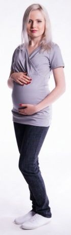 Těhotenské a kojící triko s kapucí, kr. rukáv - šedé, Velikosti těh. moda L/XL - obrázek 1