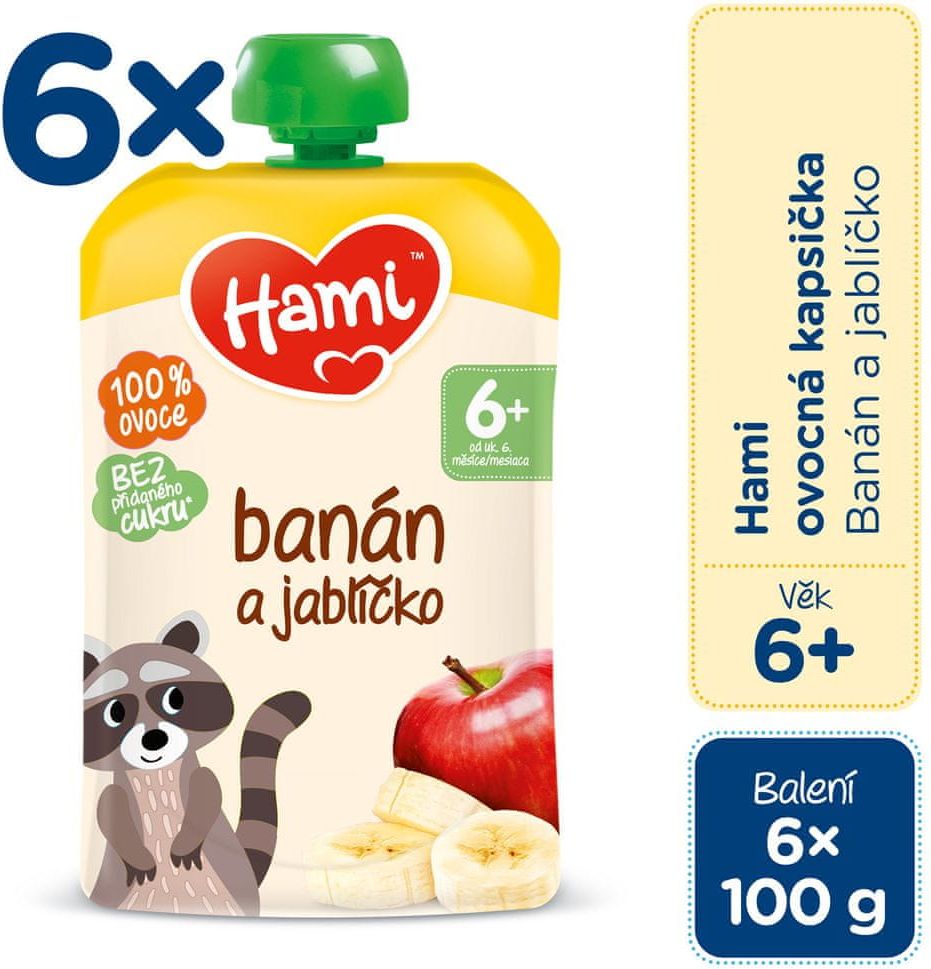 Hami ovocná kapsička Banán a jablíčko 6x 100g - obrázek 1