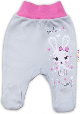 Baby Nellys Bavlněné kojenecké polodupačky, Lovely Bunny - šedé/ růžové - obrázek 1
