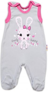 Baby Nellys bavlněné dupačky Lovely Bunny - šedé/růžové - obrázek 1