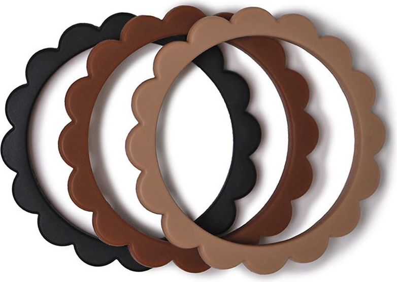 Mushie Náramkové kousátko ze silikonu Mush Flower Black/Natural/Caramel 2021 - obrázek 1