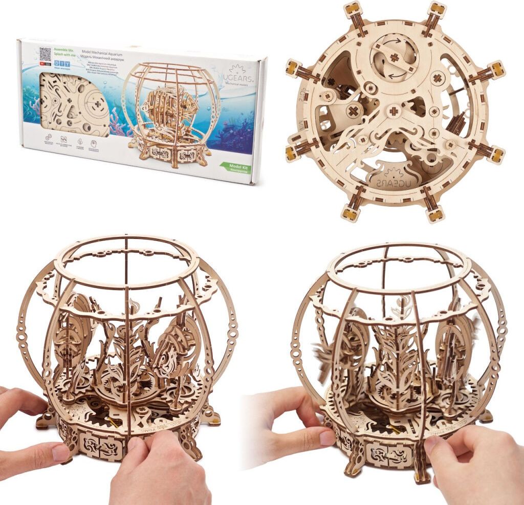 Ugears 3D dřevěné mechanické puzzle Mechanické akvárium - obrázek 2