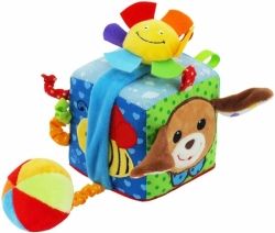 Hračka plyšová interaktivní i na kočárek - KOSTKA PEJSEK barevná - BabyMix - obrázek 1