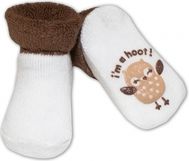 Ponožky kojenecké froté protiskluzové - SOVIČKA bílé s hnědou - 0-6měs. - obrázek 1