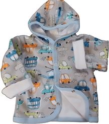Kabátek kojenecký bavlna podšitý - AUTÍČKA na šedém s modrou - vel.56 - obrázek 1
