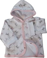 Kabátek kojenecký bavlna podšitý - MAŠLIČKY na bílém s růžovou - vel.62 - obrázek 1