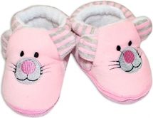 Papučky/Botičky nechodící fleece - KOČIČKA proužky růžové - vel.12-18měs. - obrázek 1