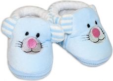 Papučky/Botičky nechodící fleece - KOČIČKA proužky modré - vel.12-18měs. - obrázek 1