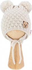 Čepice zimní pletená - TEDDY BEAR smetanová - vel.56-68 - obrázek 3