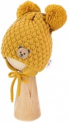 Čepice zimní pletená - TEDDY BEAR hořčicová - vel.56-68 - obrázek 2