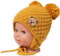 Čepice zimní pletená - TEDDY BEAR hořčicová - vel.68-80 - obrázek 1