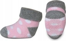Ponožky dětské froté protiskluzové - PUNTÍKY růžovo-šedé - vel.6-12měs. - obrázek 1