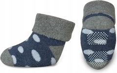 Ponožky dětské froté protiskluzové - PUNTÍKY granátovo-šedé - vel.6-12měs. - obrázek 1