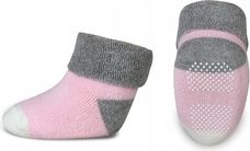 Ponožky dětské froté protiskluzové - BEZ VZORU růžovo-šedé - vel.6-12měs. - obrázek 1
