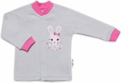 Baby Nellys Bavlněná košilka Lovely Bunny- šedá/růžová, Velikost koj. oblečení 56 (1-2m) - obrázek 1