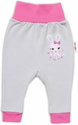 Baby Nellys Kojenecké tepláčky Lovely Bunny - šedé/růžové, Velikost koj. oblečení 68 (3-6m) - obrázek 1