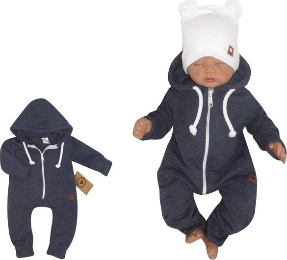 Z&Z  Z&Z Dětský teplákový overálek s kapucí, jeans 56 (0-3m) - obrázek 1