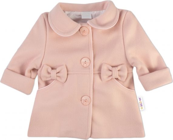 Baby Nellys Baby Nellys Dětský flaušový kabátek s mašličkami, pudrově růžový, vel. 98 - obrázek 1