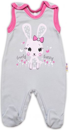 Baby Nellys Baby Nellys bavlněné dupačky Lovely Bunny - šedé/růžové, vel. 74 - obrázek 1