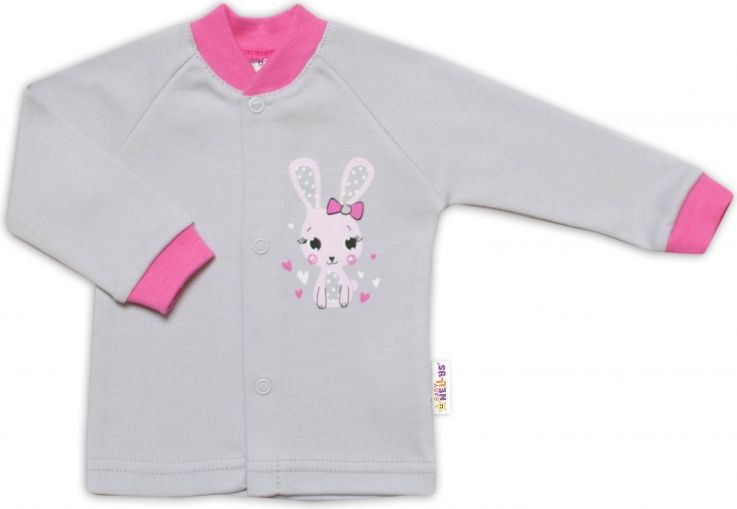 Baby Nellys Baby Nellys Bavlněná košilka Lovely Bunny- šedá/růžová, vel. 74 - obrázek 1