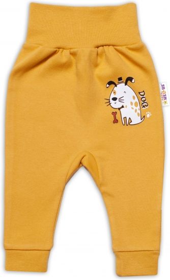 Baby Nellys Baby Nellys Kojenecké teplákčky Dogs - hořčicové, vel. 86 - obrázek 1