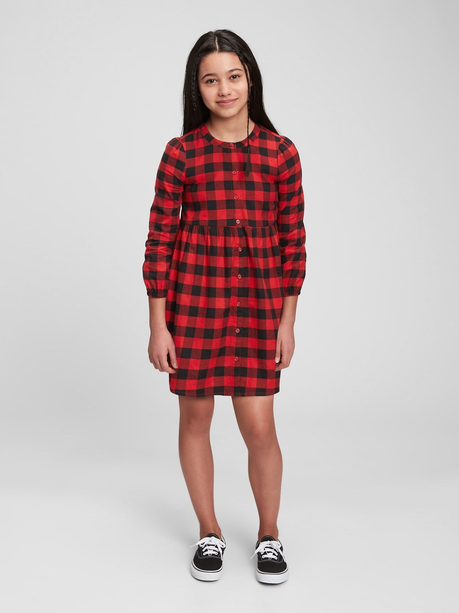Červené holčičí šaty šaty buff plaid shirt GAP - 98-110 - obrázek 2