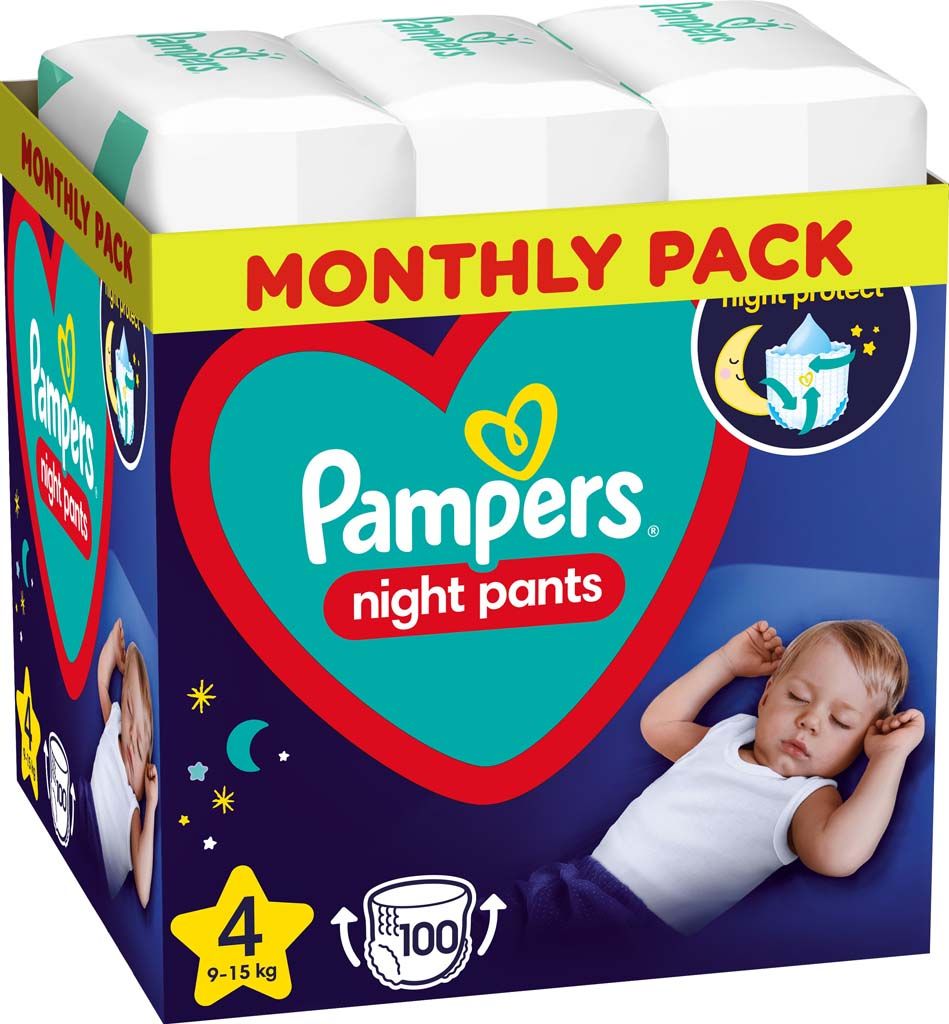 PAMPERS Night Pants Plenkové Kalhotky Velikost 4, 100 ks, 9-15 kg - obrázek 1