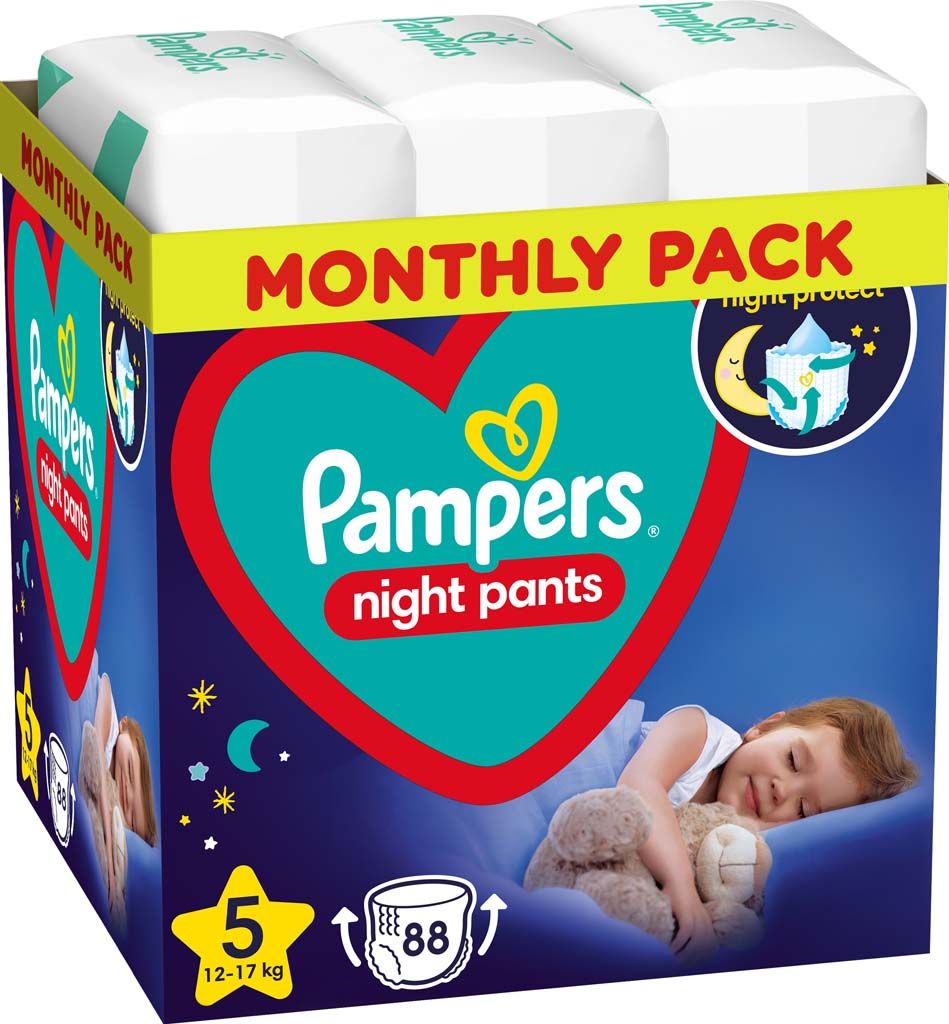 PAMPERS Night Pants Plenkové Kalhotky Velikost 5, 88 ks, 12-17 kg - obrázek 1