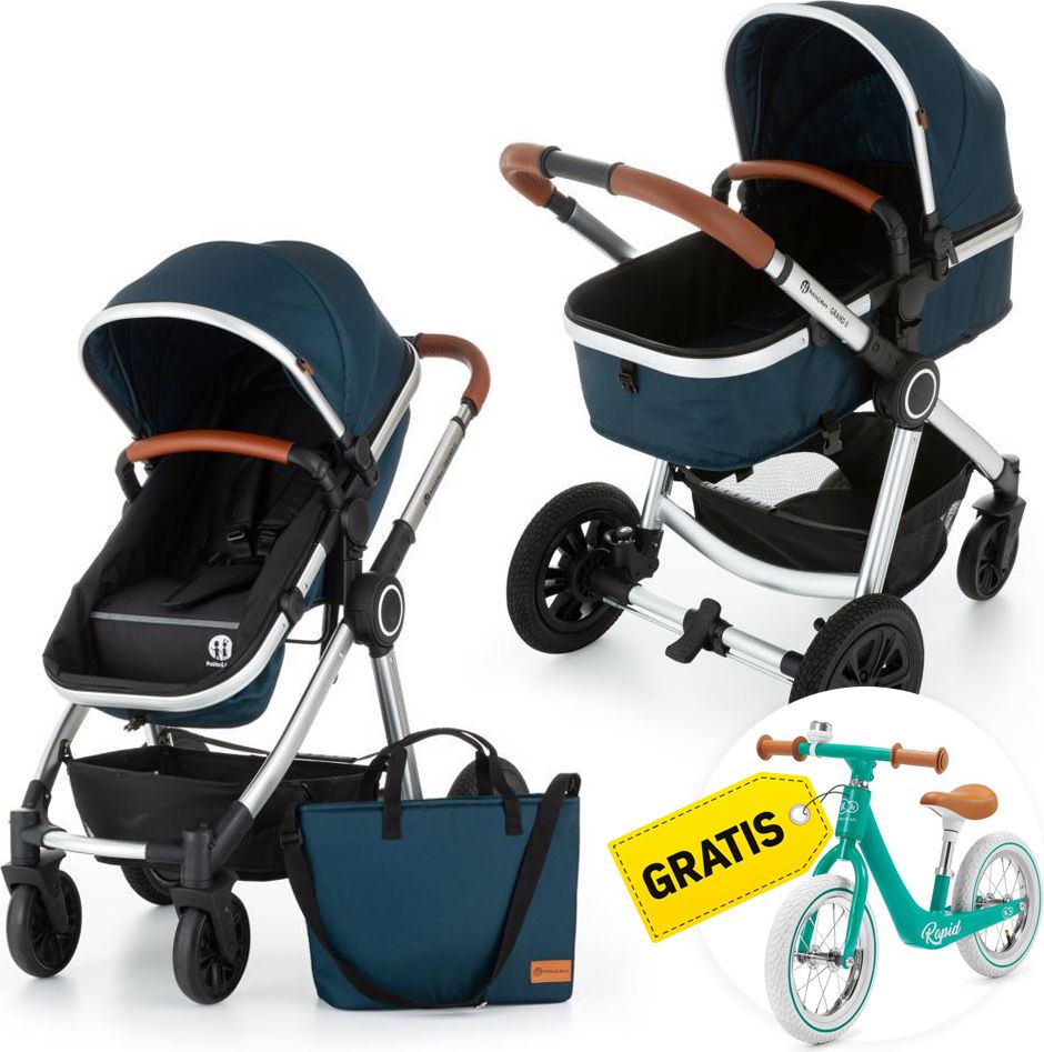 PETITE&MARS Kočárek kombinovaný 2v1 Grand II Platinum indigo + Odrážedlo Rapid Midnight Green ZDARMA - obrázek 1