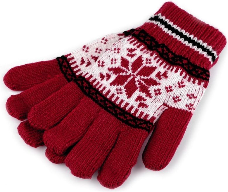 Dětské pletené rukavice norský vzor - červené - obrázek 1