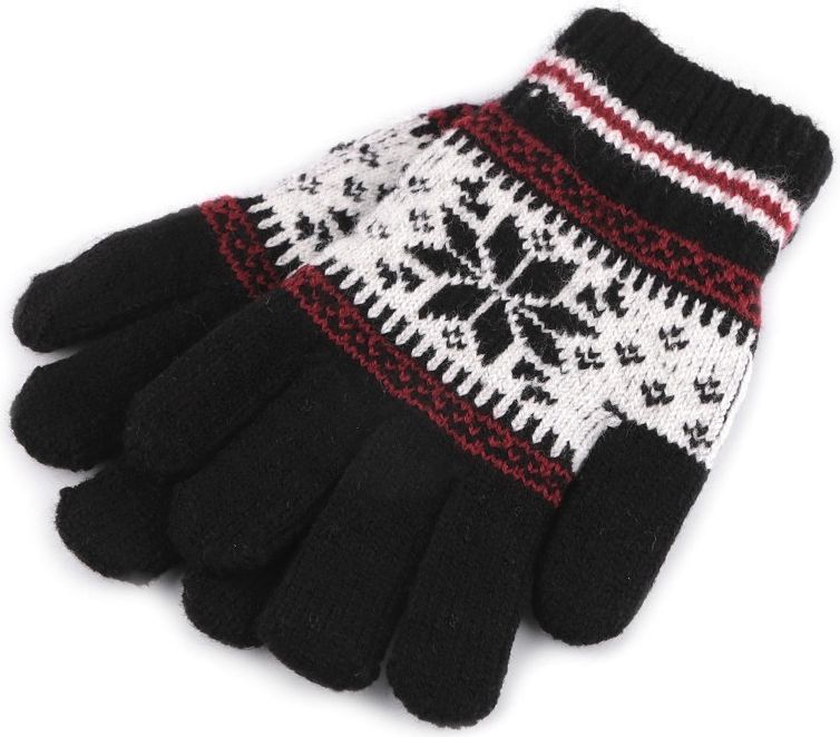 Dětské pletené rukavice norský vzor - černé - obrázek 1
